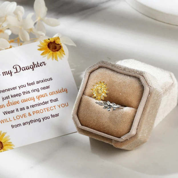 Mother's Day Gift For Daughter-S925 Sunflower Fidget Ring Anxiety Spinning Ring" It Can Drive Away Your Anxiety"-Engravingift