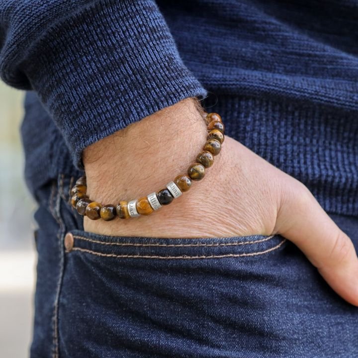 Christmas Gift Tiger Eye Men Bracelet Personalized Beaded Warp Bracelet Gift For Him