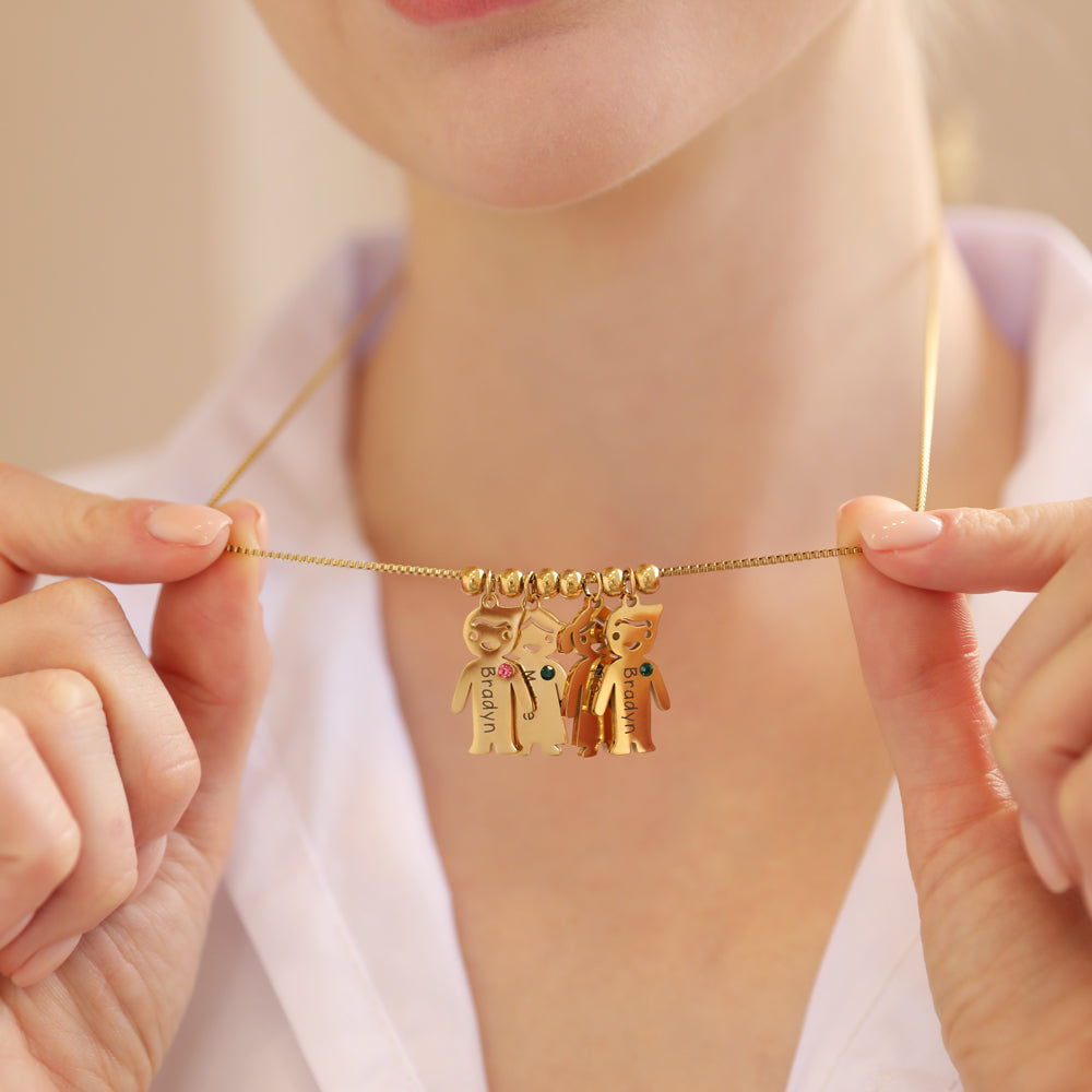 Christmas Gift Mom Necklace with engravable birthstone children's charms