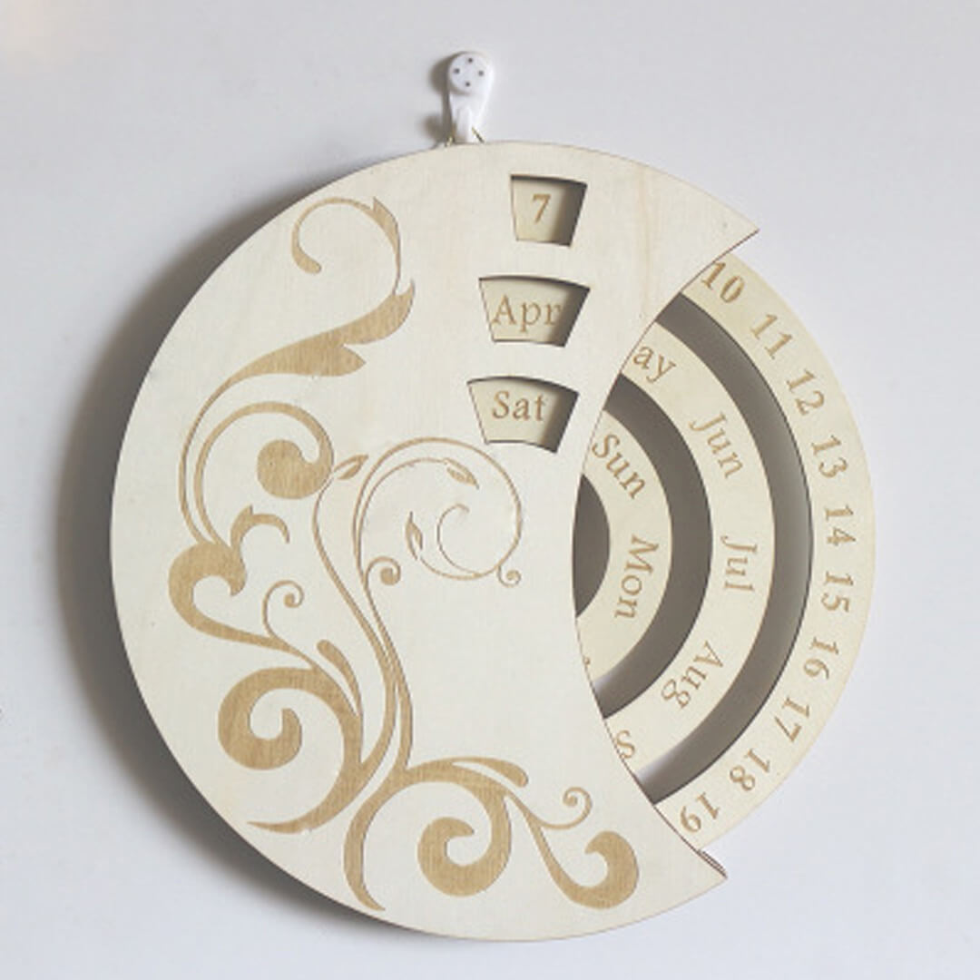 Christmas Gift Rotating Wooden Carved Perpetual Calendar-Engravingift
