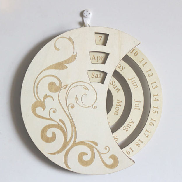 Christmas Gift Rotating Wooden Carved Perpetual Calendar-Engravingift