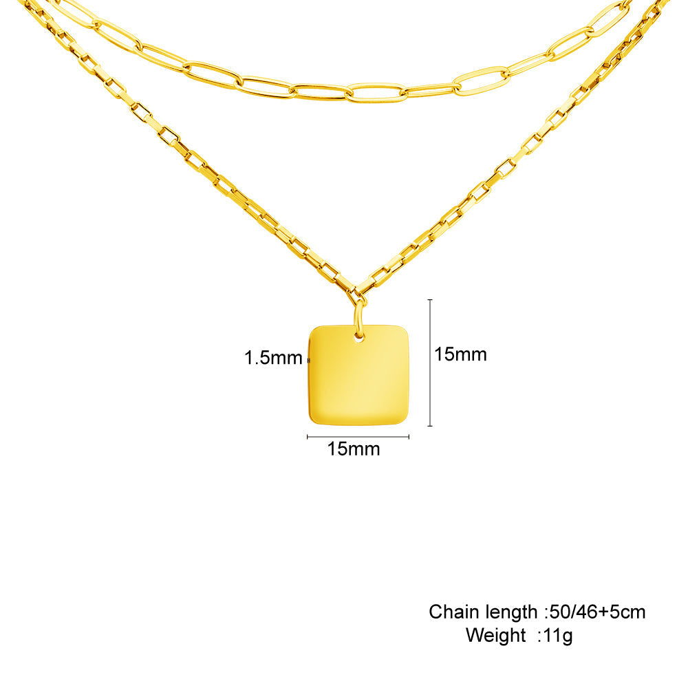 Mother's Day Gift Double chain square pendant necklace-Engravingift