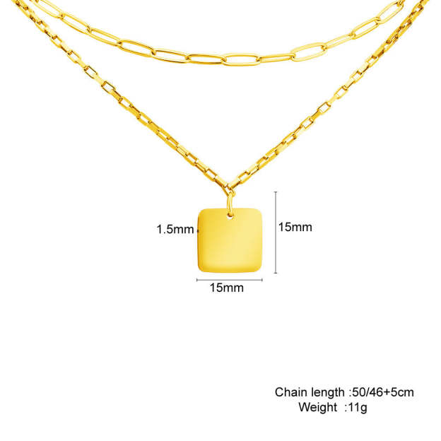 Mother's Day Gift Double chain square pendant necklace-Engravingift