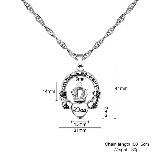 Father's Day Gift Hands holding crown peach heart DAD perfume box necklace-Engravingift