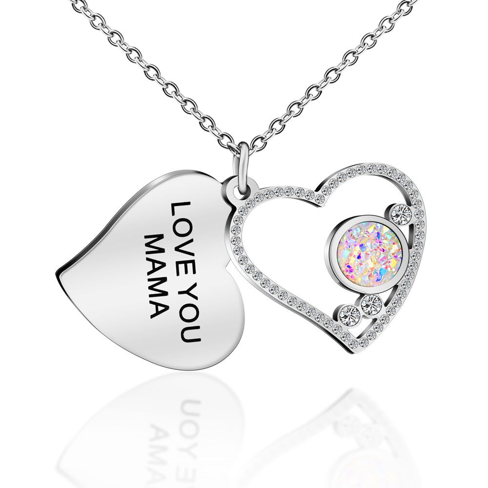 Mother's Day Gift "I Love You MAMA" Diamond Heart Necklace-Engravingift