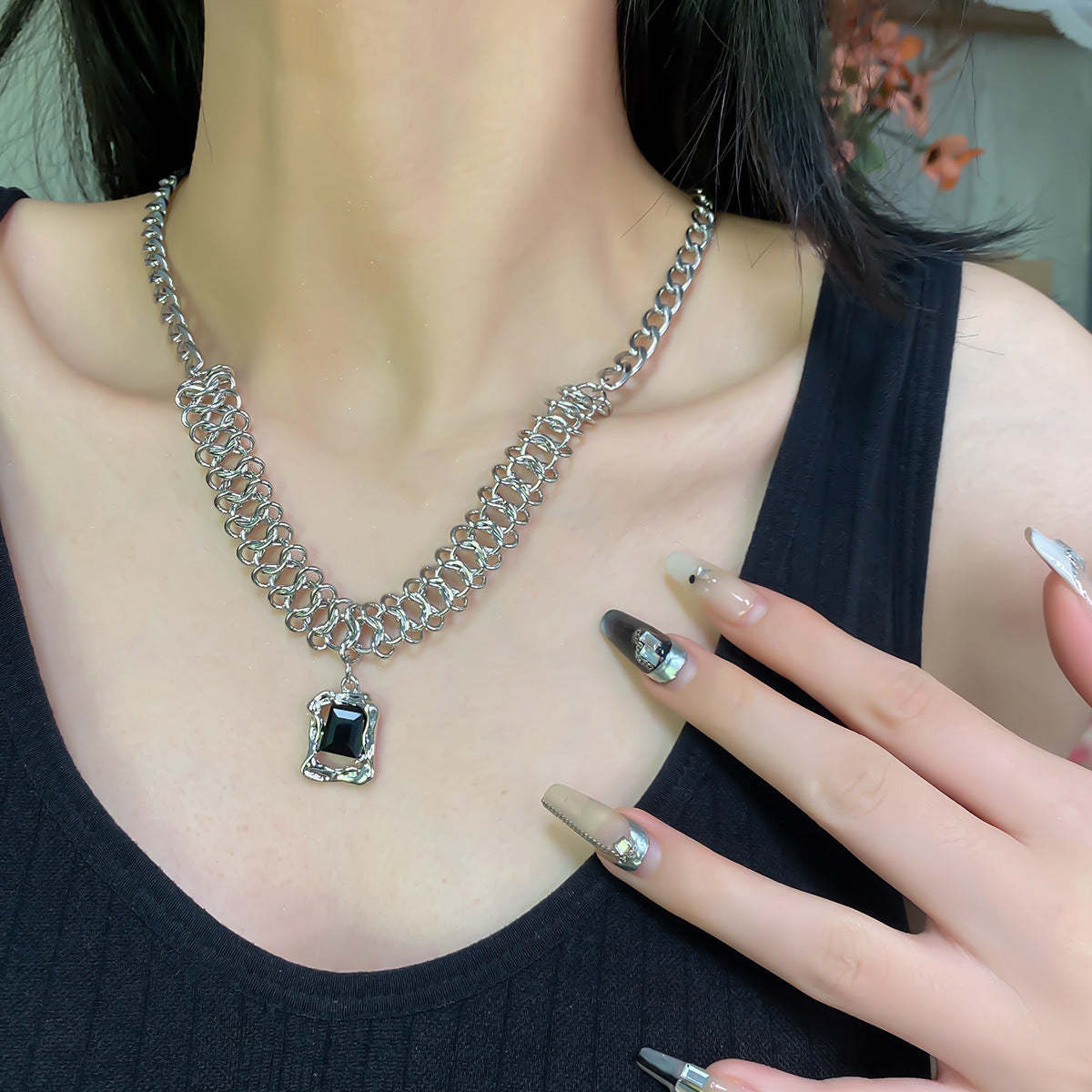Mother's Day Gift Black Gem Necklace-Engravingift
