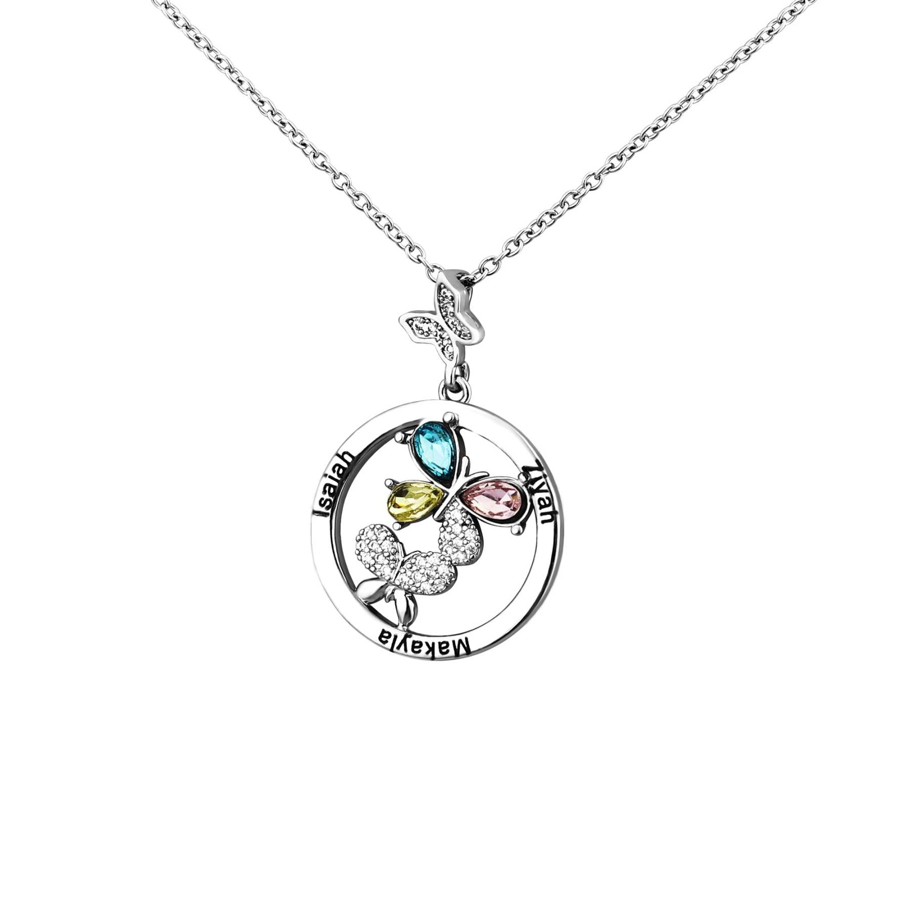 Mother's Day Gift Custom Diamond Butterfly Pendant Necklace-Engravingift