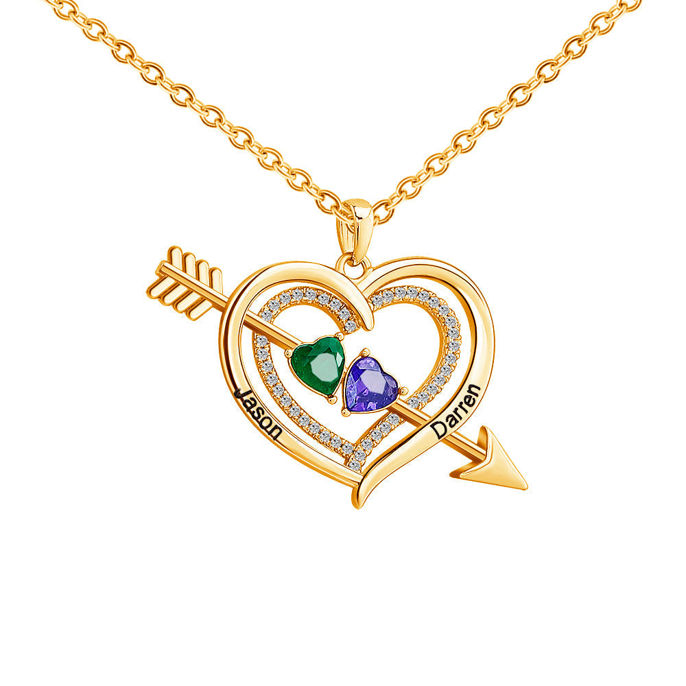 Mother's Day Day Gift Forever Love Birthstone & Diamond Heart Pendant Necklace-Engravingift