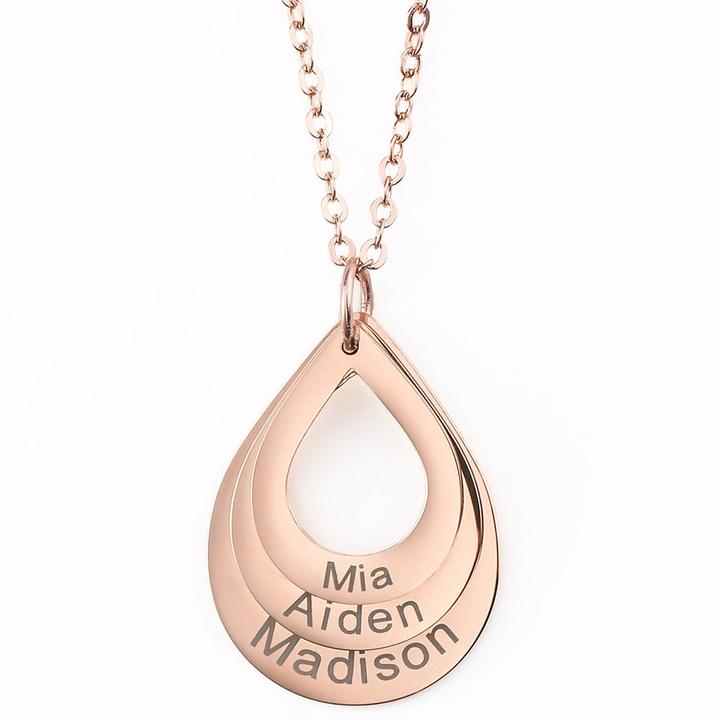 Mother's Day Gift Engraved Drop Shaped Family Necklace-Engravingift