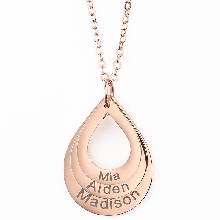 Mother's Day Gift Engraved Drop Shaped Family Necklace-Engravingift