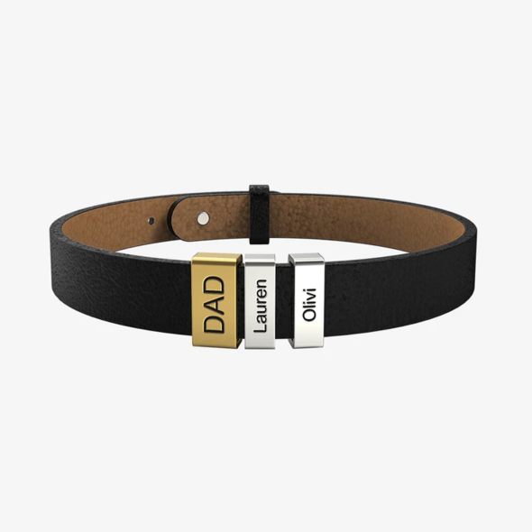 Christmas Gift Genuine Cowhide Bracelet With Kids Name for Dad