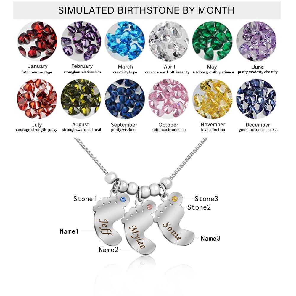 Christmas Gift Personalized Baby Feet Pendant Birthstone Necklace