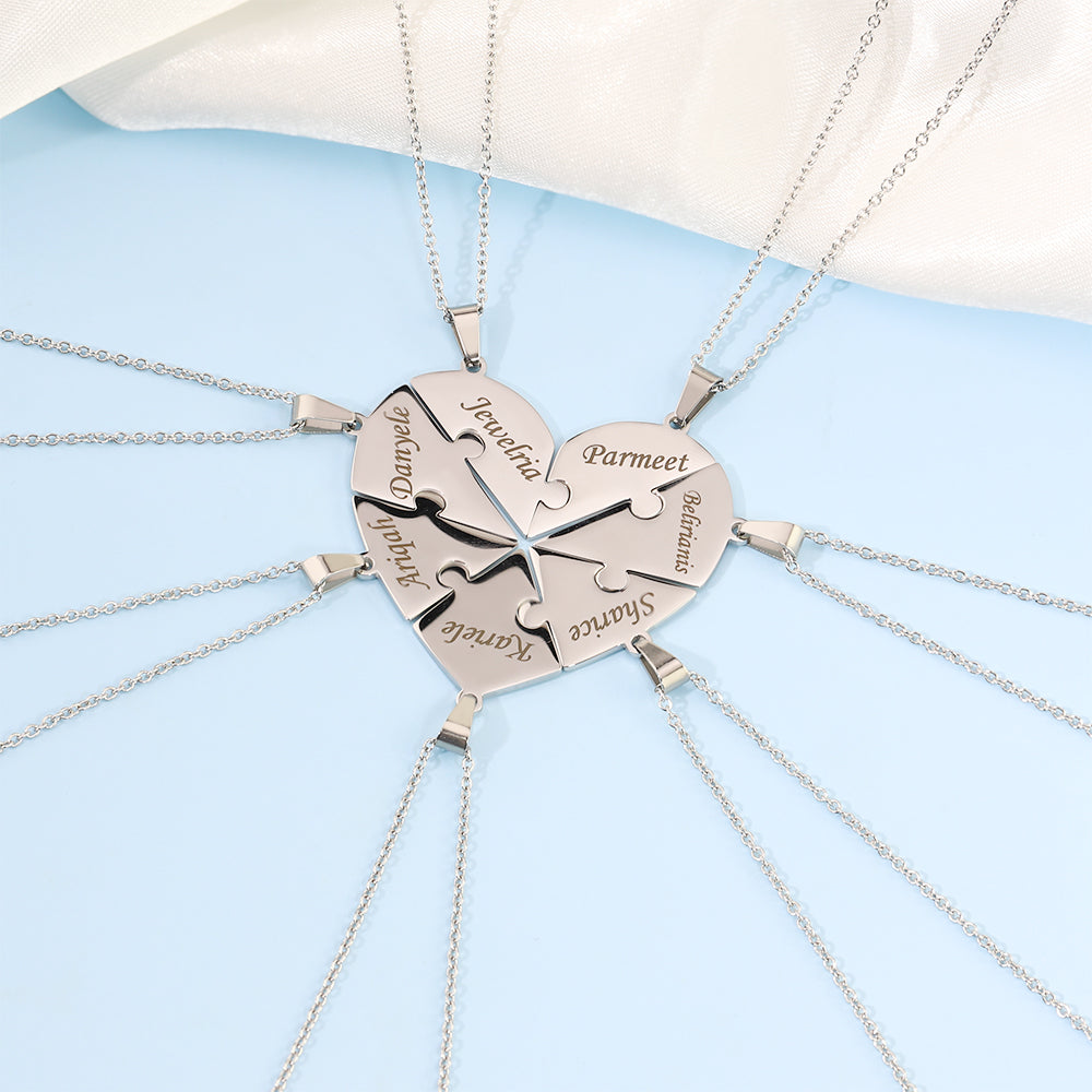 Christmas Family/Sibling/BFF Gift Personalized Heart Puzzle Pieces Necklace or Keychain