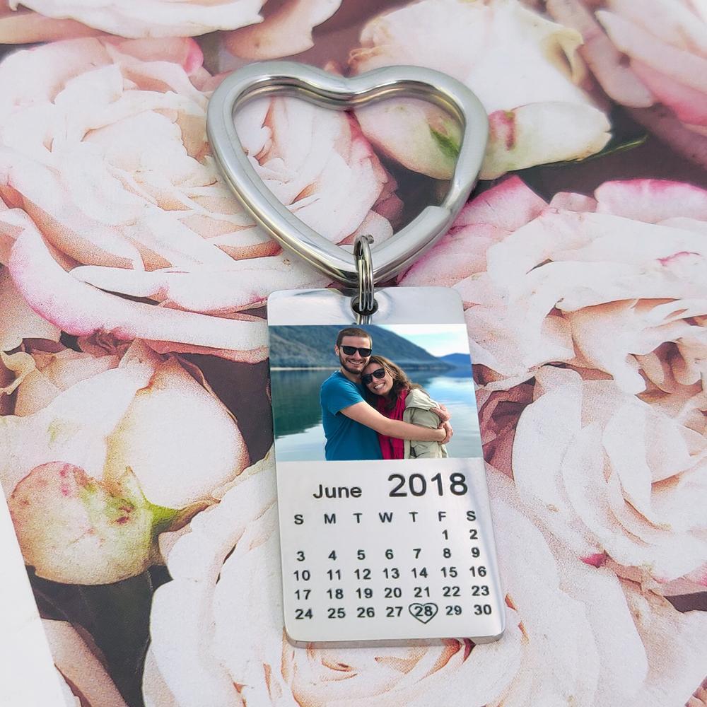 Father's Day Gift Personalized color photo calendar keychain love date gift-Engravingift