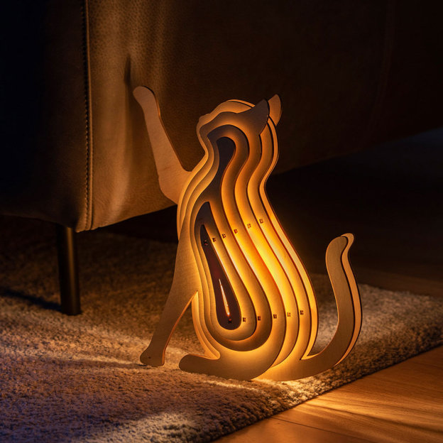 Christmas Gift 3D Wooden Animal Statue Decor Fantasy Lamp-Engravingift