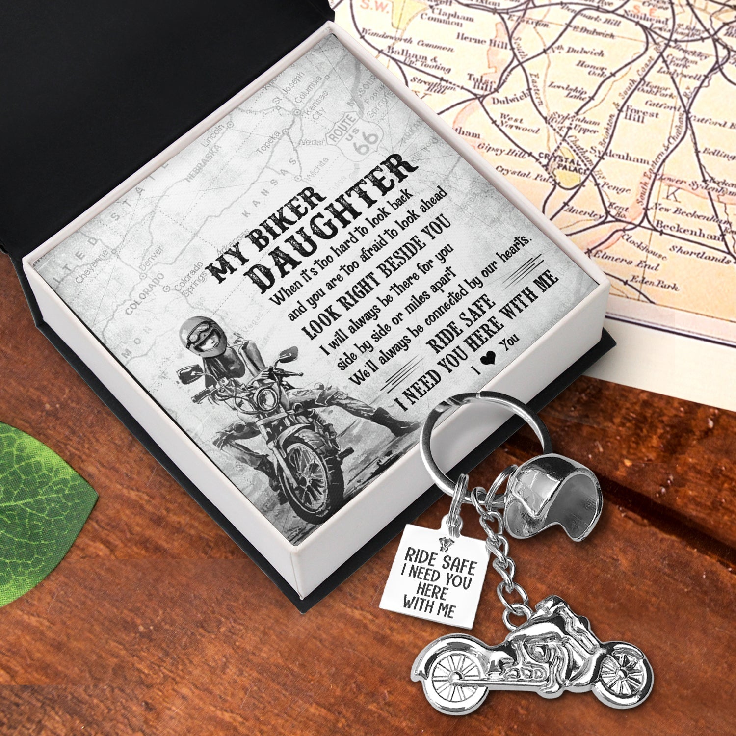 Mother's Day Gift Classic Bike Keychain - Biker - To My Biker Daughter - We'll Always Be Connected By Our Hearts-Engravingift