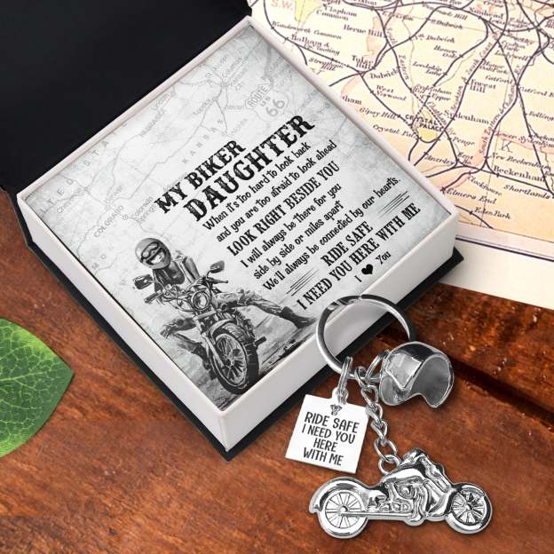 Mother's Day Gift Classic Bike Keychain - Biker - To My Biker Daughter - We'll Always Be Connected By Our Hearts-Engravingift
