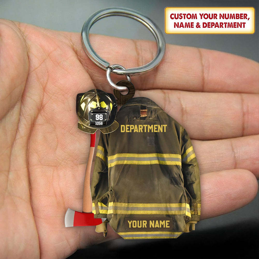 Mother's Day Gift Personalized Firefighter Armor Shaped Flat Acrylic Keychain-Engravingift