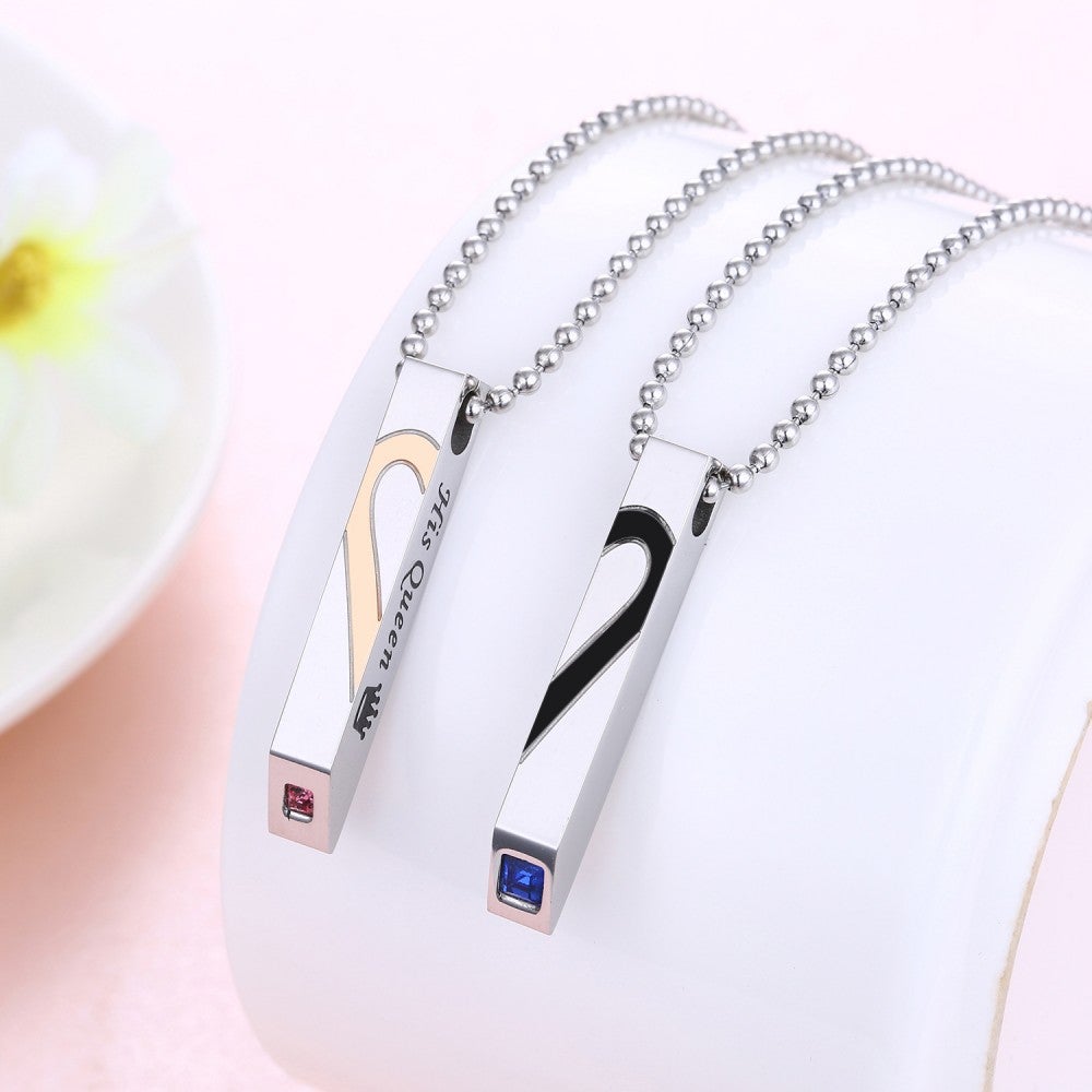 Valentine's Day Gift Her King His Queen Matching Heart Necklaces With Birthstone For Couples