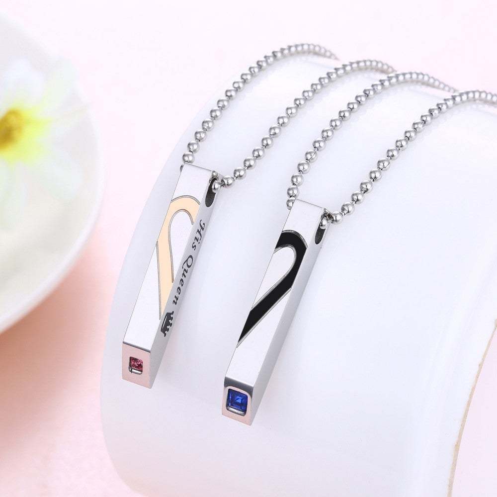 Valentine's Day Gift Her King His Queen Matching Heart Necklaces With Birthstone For Couples