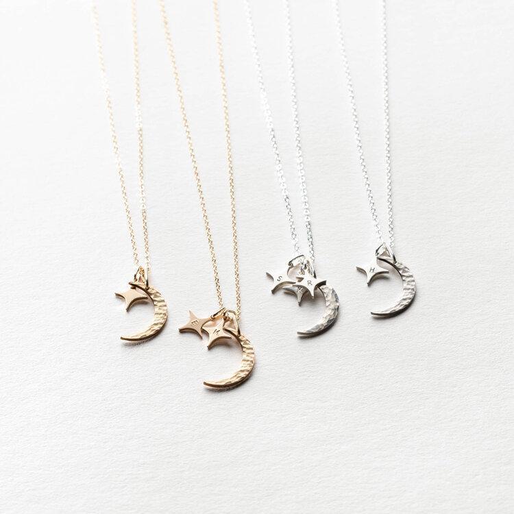 Mother's Day Gift Moon and Stars initials Necklace-Engravingift