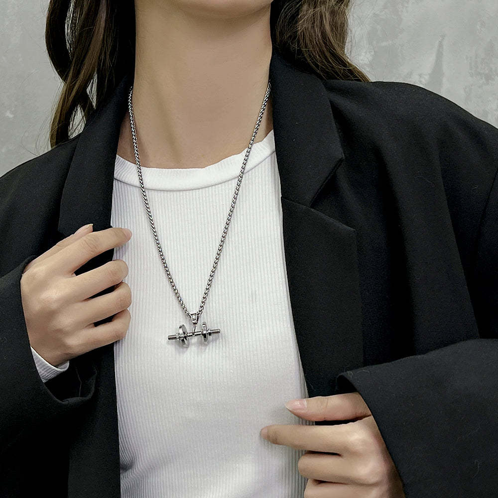 Father's Day Gift "You Be Fearless Be Strong" Custom Dumbbell Diamond Name Necklace-Engravingift
