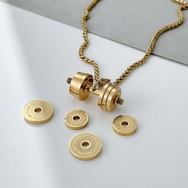 Father's Day Gift "You Be Fearless Be Strong" Custom Dumbbell Diamond Name Necklace-Engravingift