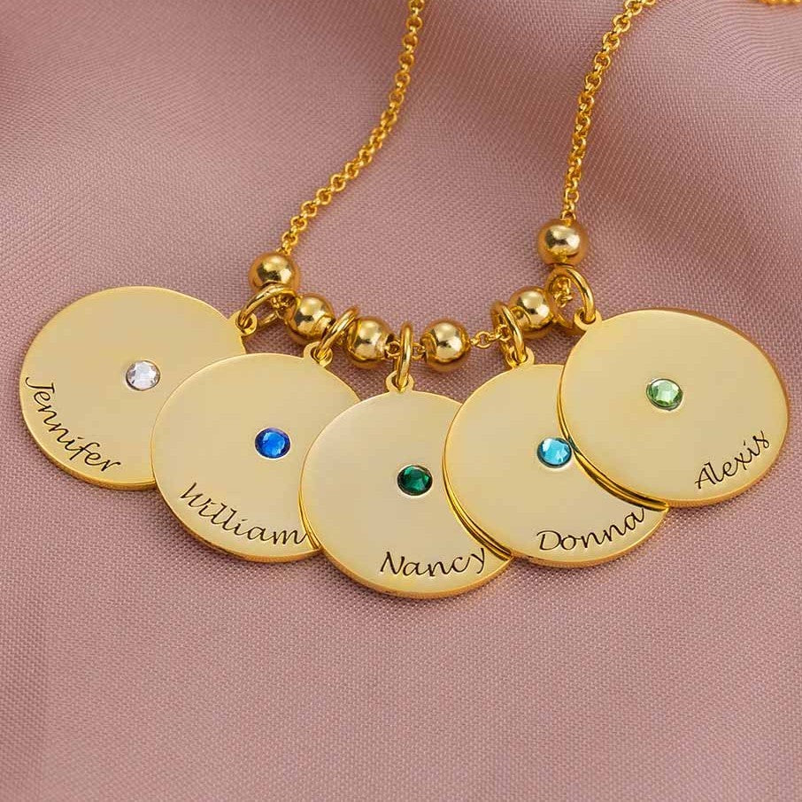 Christmas Gift Personalized Engravable Disc Charms Necklace Birthstone Necklace