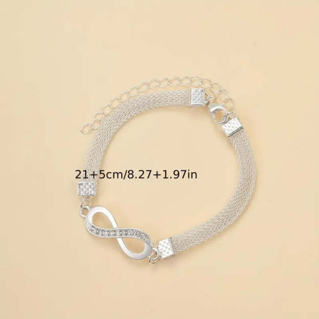 8-character Simple Style Anklet Inlaid Shiny Zircon Elegant Zinc Alloy Ankle Bracelet Sparkly Foot Jewelry Decor-Engravingift