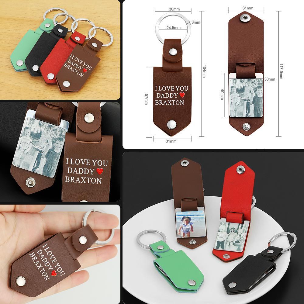 Father's Day Gift Custom Photo cowhide Leather Keychain-Engravingift