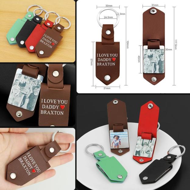 Father's Day Gift Custom Photo cowhide Leather Keychain-Engravingift