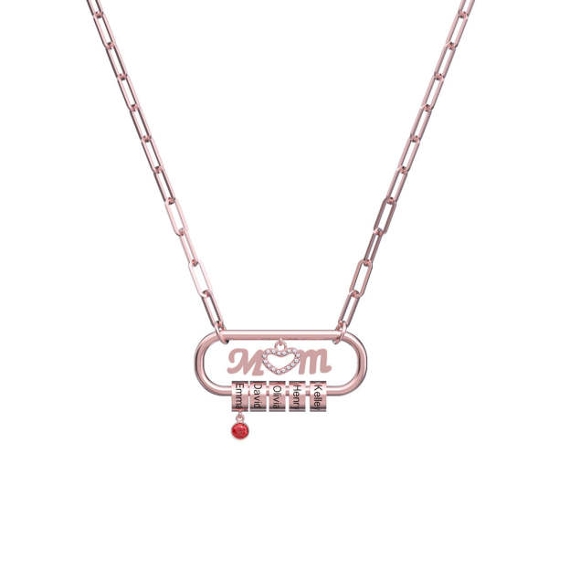 Mother's Day Gift Personalized Paperclip Pendant with Custom Beads Birthstone Necklace-Engravingift