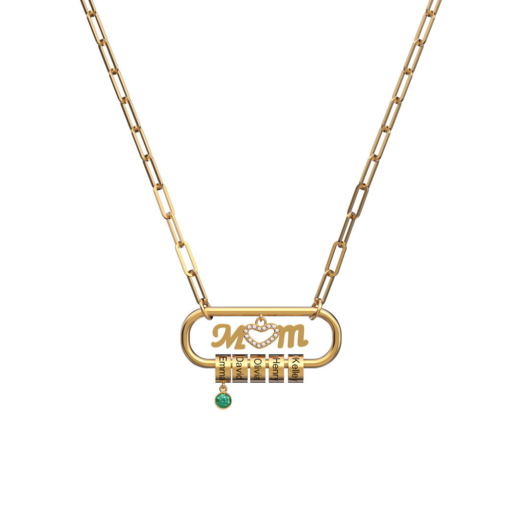 Mother's Day Gift Personalized Paperclip Pendant with Custom Beads Birthstone Necklace-Engravingift