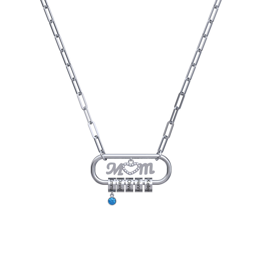 Mother's Day Gift Personalized Paperclip Pendant with Custom Beads Birthstone Necklace-Engravingift