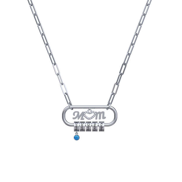 Mother's Day Gift Personalized Paperclip Pendant with Custom Beads Birthstone Necklace-Engravingift