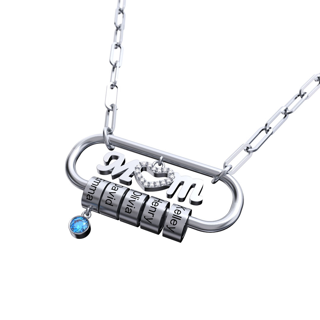 Mother's Day Gift Personalized Paperclip Pendant with Custom Beads Birthstone Necklace-Engravingift