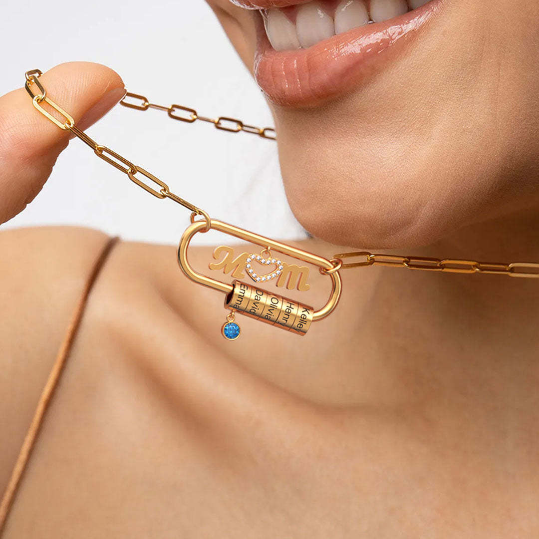 Mother's Day Gift Personalized Paperclip Pendant with Custom Beads Birthstone Necklace-Engravingift