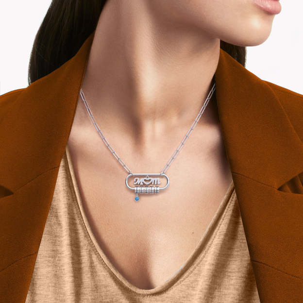 Mother's Day Gift Personalized Paperclip Pendant with Custom Beads Birthstone Necklace-Engravingift
