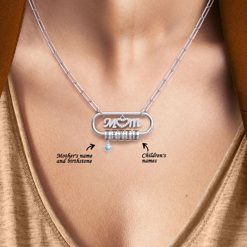 Mother's Day Gift Personalized Paperclip Pendant with Custom Beads Birthstone Necklace-Engravingift