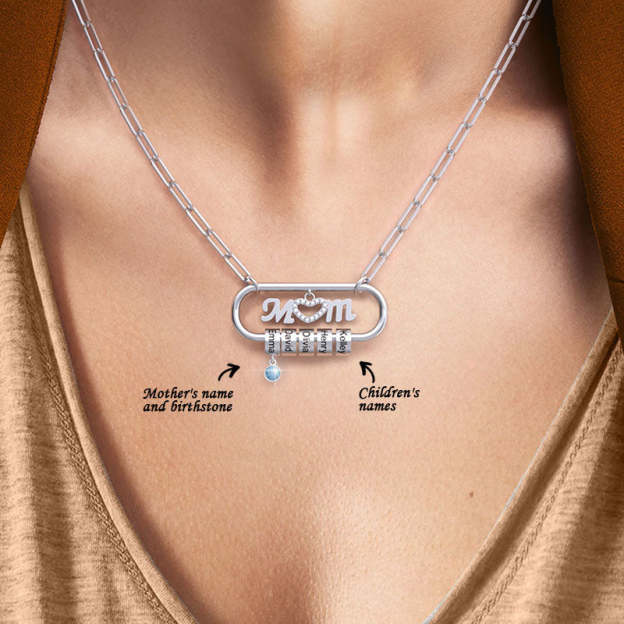 Mother's Day Gift Personalized Paperclip Pendant with Custom Beads Birthstone Necklace-Engravingift