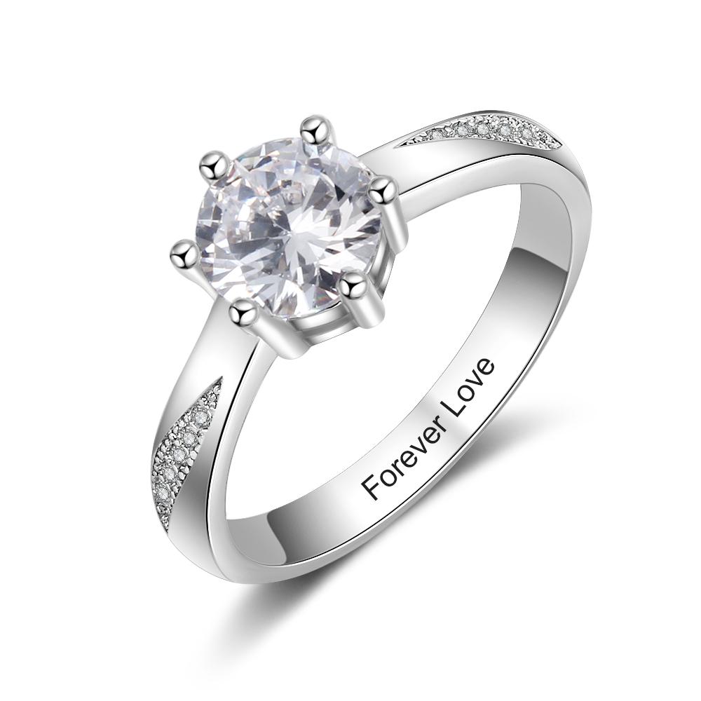 Mother's Day Gift Diamond Round Cut Engagement Ring April Birthstone Ring For Her Engraved Perfect Gift For Women-Engravingift