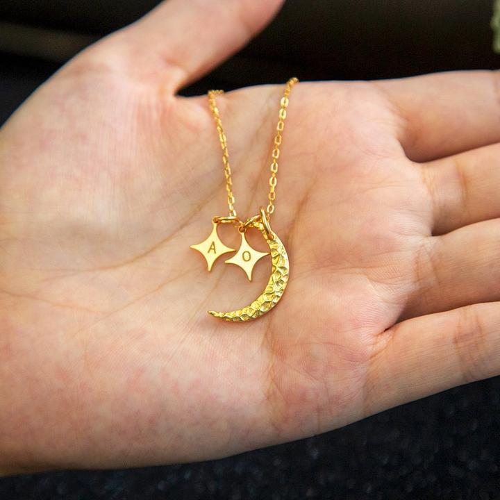 Mother's Day Gift Moon and Stars initials Necklace-Engravingift