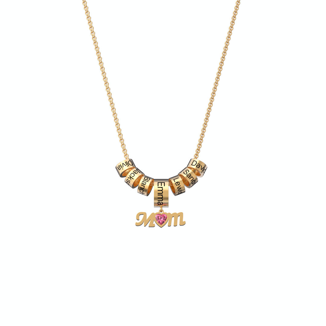 Mother's Day Gift Personalized Mom Birthstone Necklace With Custom Beads-Engravingift