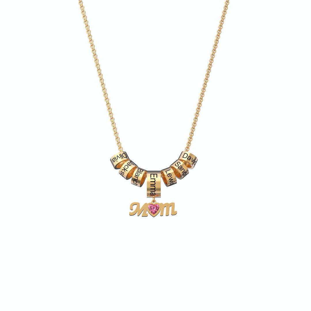 Mother's Day Gift Personalized Mom Birthstone Necklace With Custom Beads-Engravingift