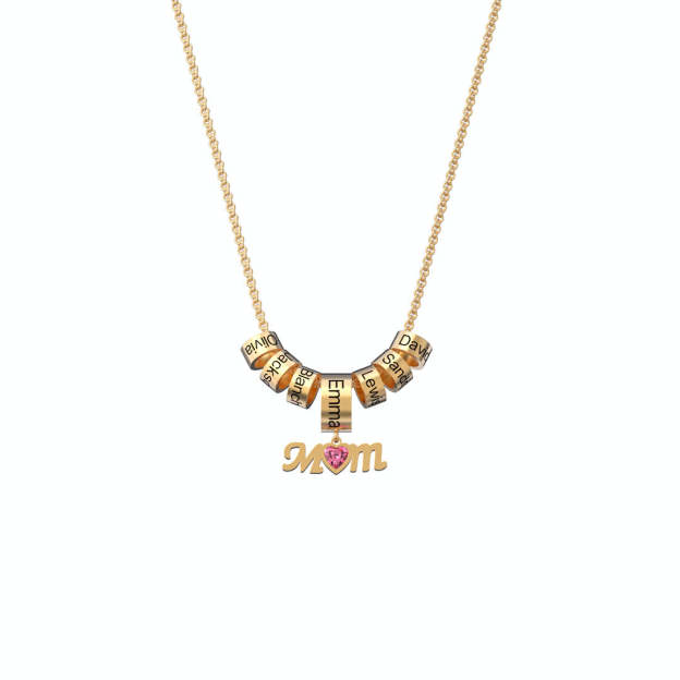 Mother's Day Gift Personalized Mom Birthstone Necklace With Custom Beads-Engravingift