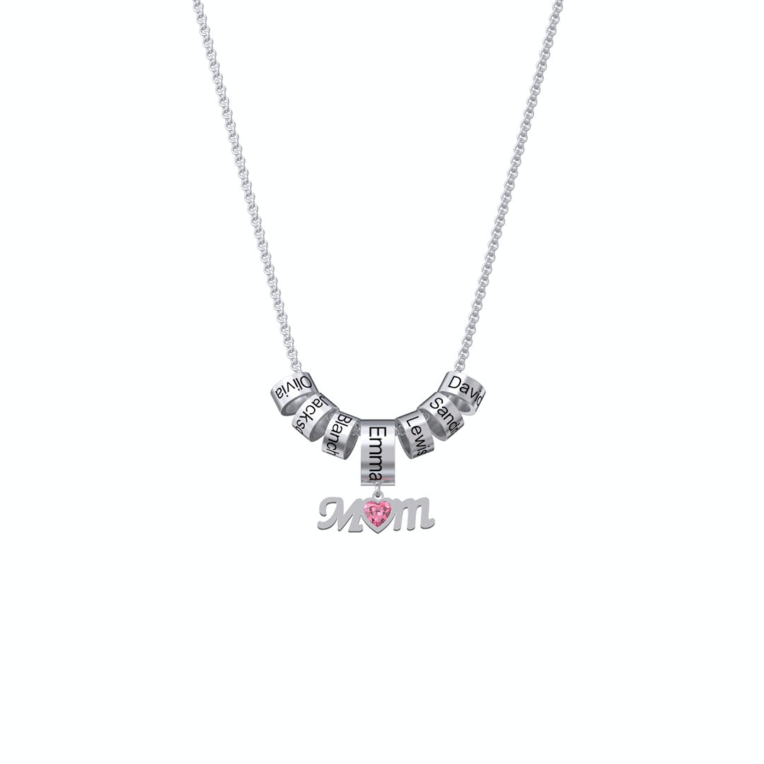 Mother's Day Gift Personalized Mom Birthstone Necklace With Custom Beads-Engravingift