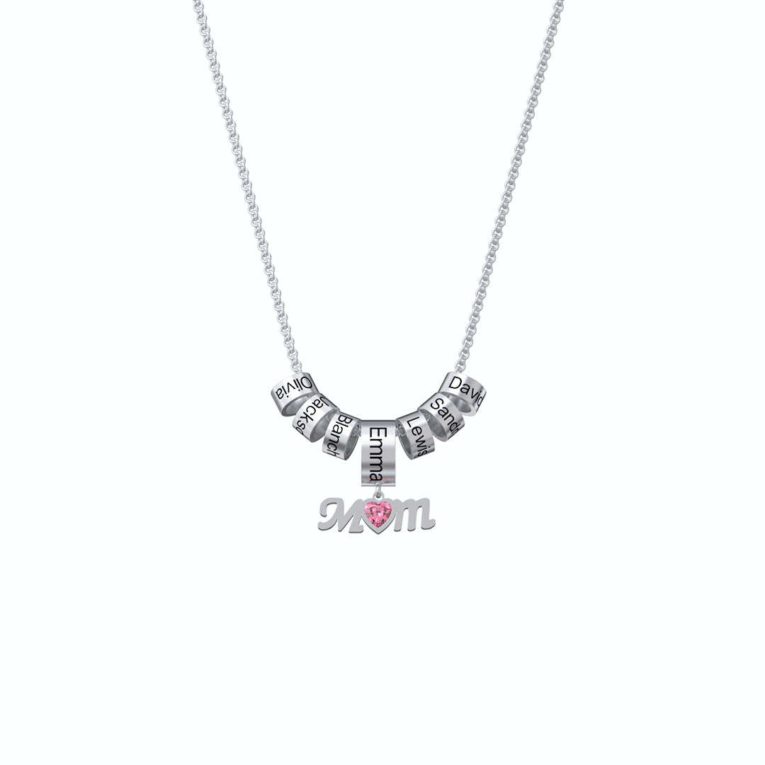 Mother's Day Gift Personalized Mom Birthstone Necklace With Custom Beads-Engravingift