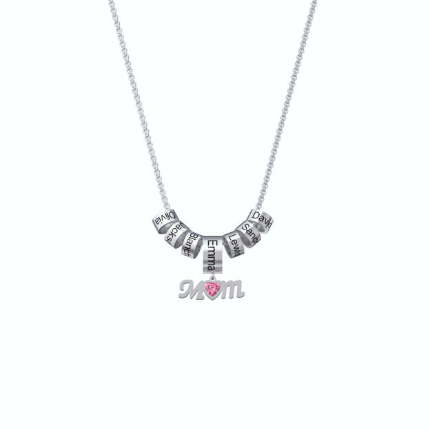 Mother's Day Gift Personalized Mom Birthstone Necklace With Custom Beads-Engravingift