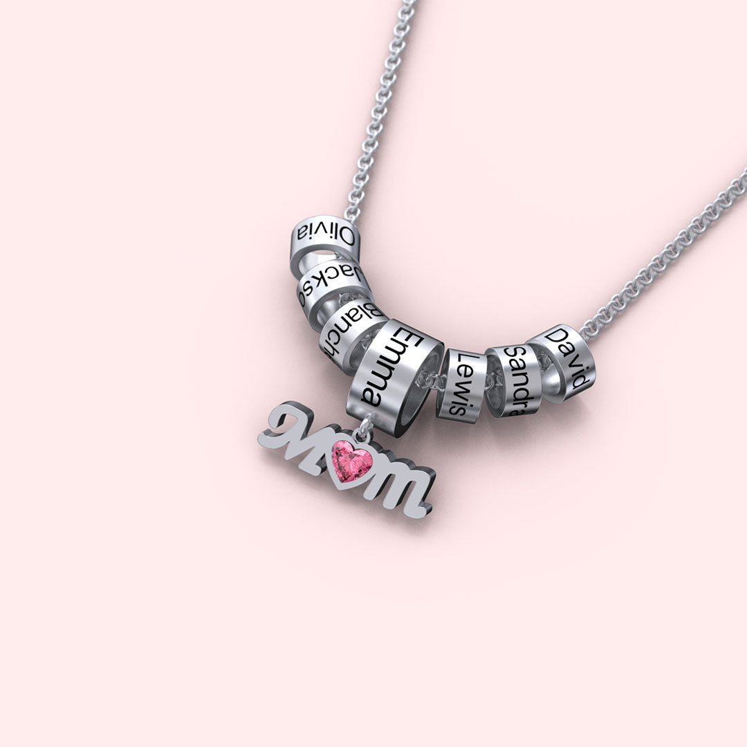 Mother's Day Gift Personalized Mom Birthstone Necklace With Custom Beads-Engravingift