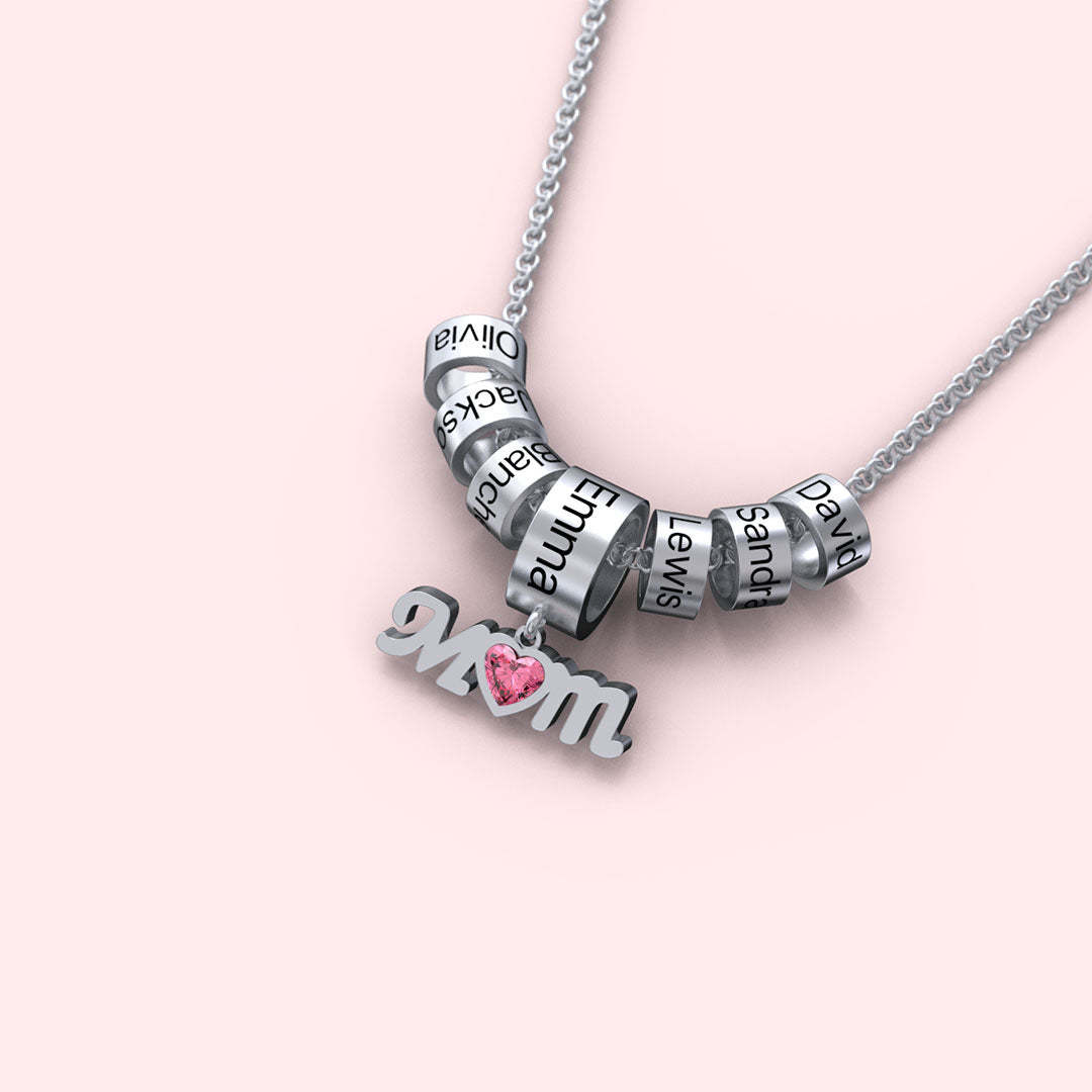 Mother's Day Gift Personalized Mom Birthstone Necklace With Custom Beads-Engravingift